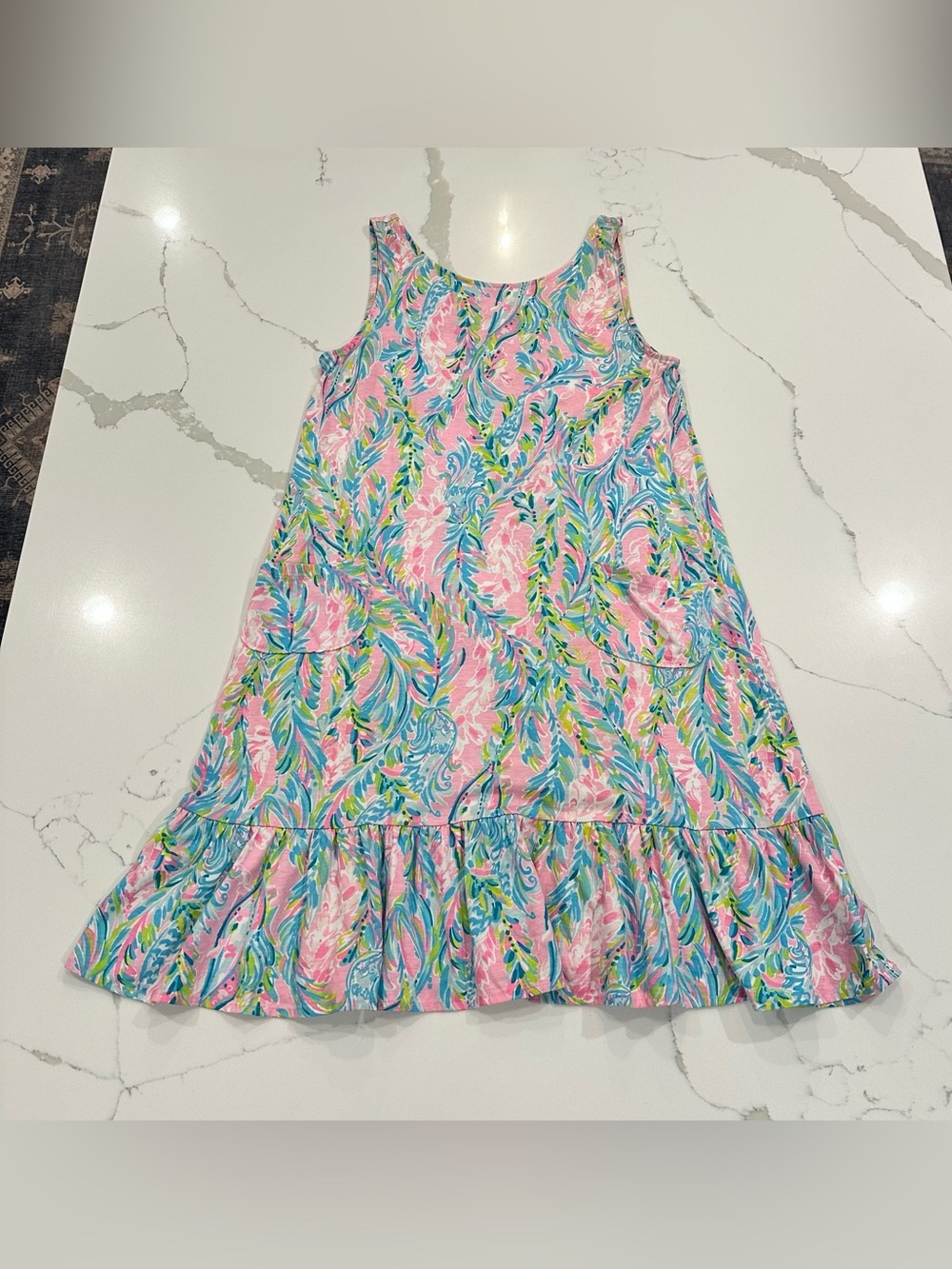 Lily Pulitzer Kristen Flounce Dress Unicorn Of The Sea XS Tank Ruffle Pockets